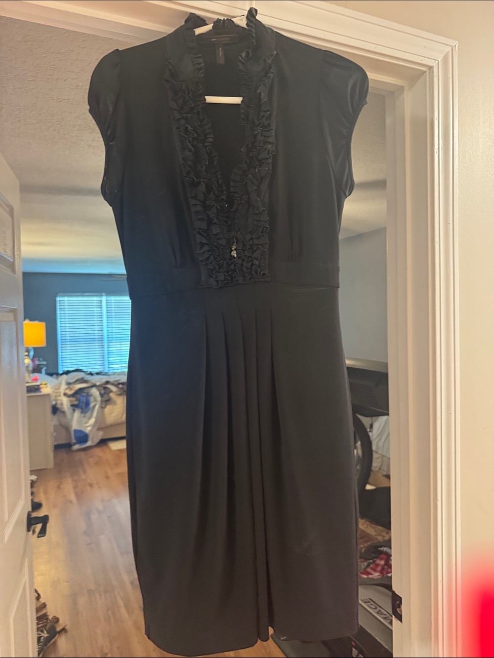 BCBGMaxAzria Black Ruffle-Trim V-Neck Mini Dress